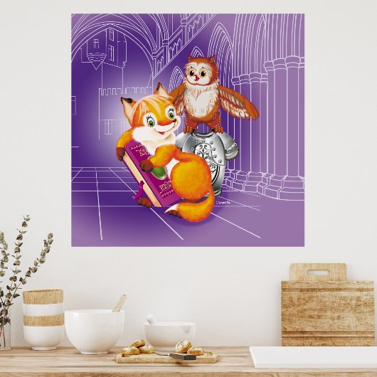 vos en uil poster (Keuken)