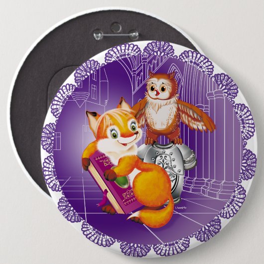 vos en uil ronde button 6,0 cm (Voorkant /achterkant)