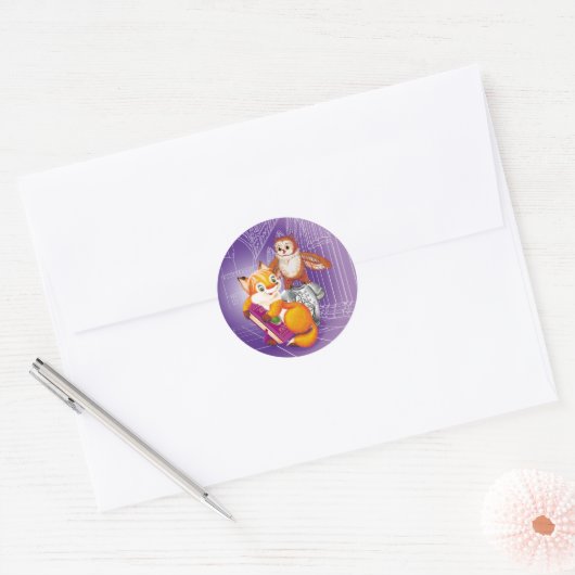 vos en uil ronde sticker (Envelop)