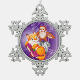 vos en uil tin sneeuwvlok ornament