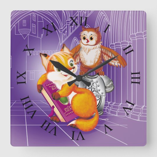 vos en uil vierkante klok (Voorkant)