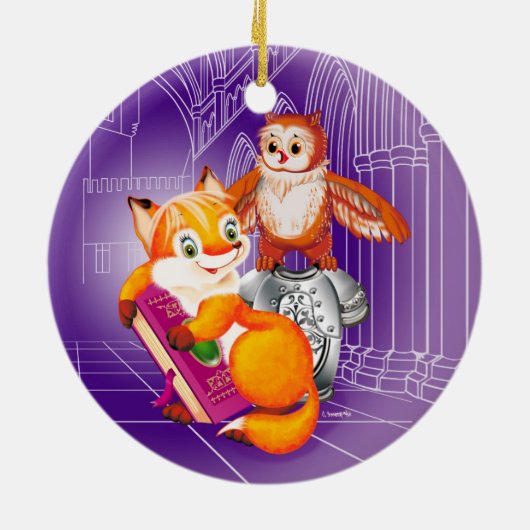 vos en violet keramisch ornament (Achterkant)