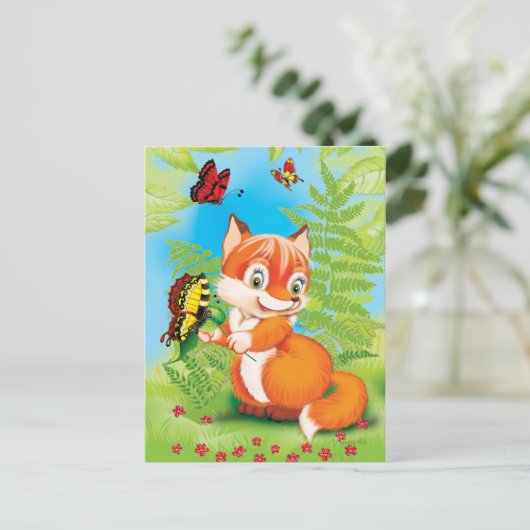 vos en vlinder briefkaart (Staand voorkant)