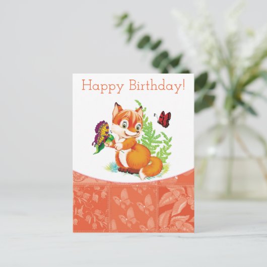 vos en vlinder briefkaart (Staand voorkant)