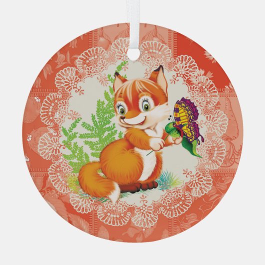 vos en vlinder glas ornament (Achterkant)