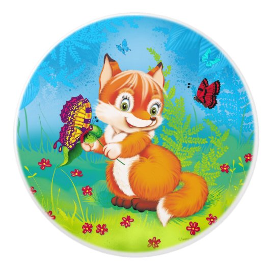 vos en vlinder keramische knop (Voorkant)