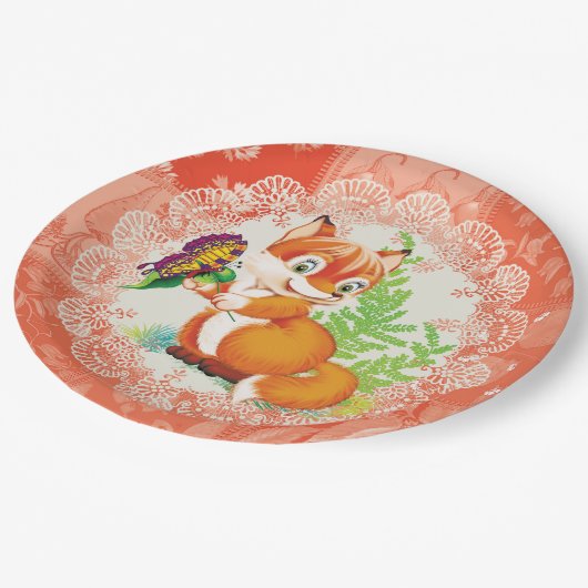 vos en vlinder papieren bordje (Gekanteld)