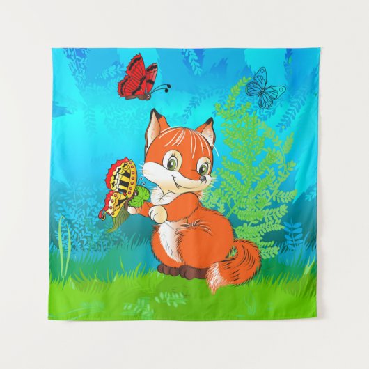 vos en vlinder wandkleed (Voorkant)