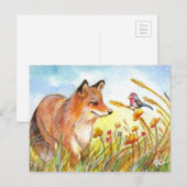 vos en vogel in het veld briefkaart (Voorkant / Achterkant)