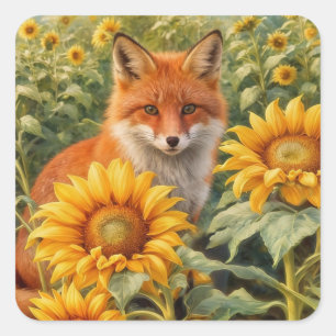 Vos en zonnebloemen Pretty Enchanting  Vierkante Sticker