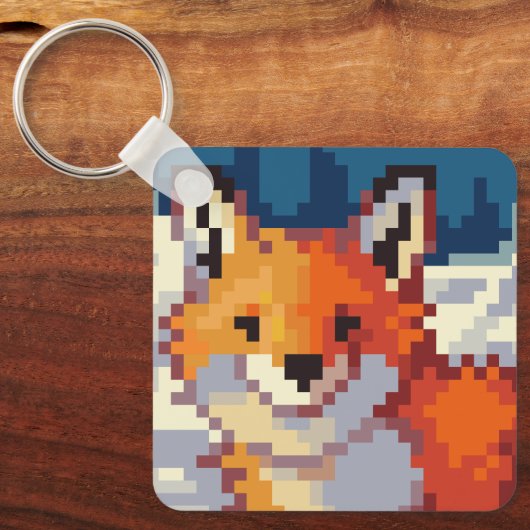 Vos, Fox, PIxel Art, pixelart sleutelhanger  (Voorkant)