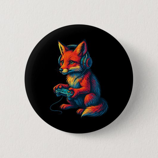 Vos gamt met een hoofdtelefoon Grappige videogames Ronde Button 5,7 Cm (Voorkant)