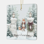 Vos Groene Jas Sneeuw Kerstmis Keramisch Ornament (Links)