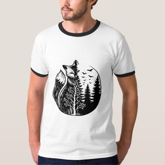 vos half realistisch en half bos t-shirt (Voorkant)