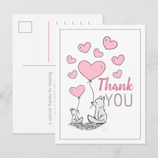 Vos Harten Baby Shower Bedankkaart Uitnodiging Briefkaart (Voorkant / Achterkant)