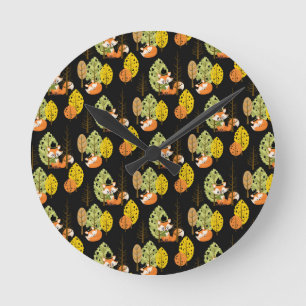 Vos Herfst Bomen Bos Zwarte Nacht Hipster Ronde Klok