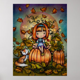 Vos in de pompoenveld Schattige herfst kunst Poster