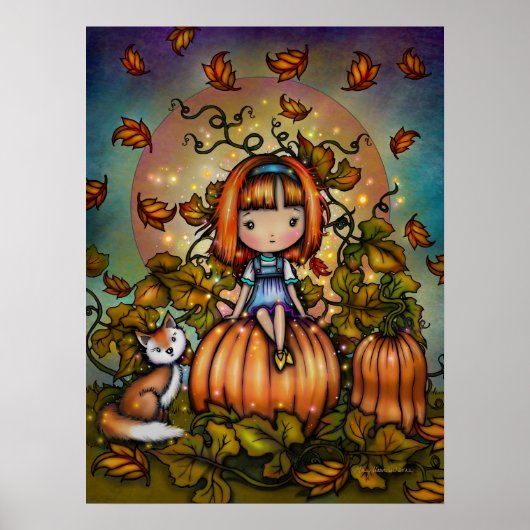 Vos in de pompoenveld Schattige herfst kunst Poster (Voorkant)
