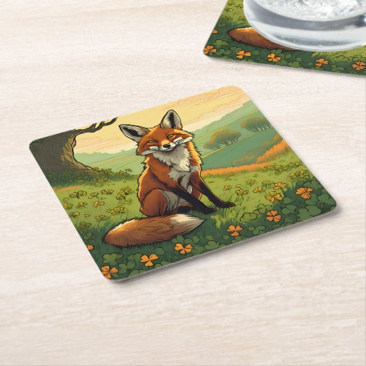 Vos in de Shamrocks Kartonnen Onderzetters (Schuin)