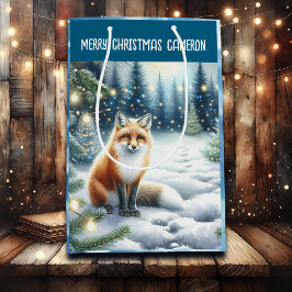 Vos in het betoverde bos gepersonaliseerde kerst medium cadeauzakje