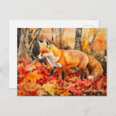 Vos in het herfstbos waterverf schilderij briefkaart (Voorkant / Achterkant)