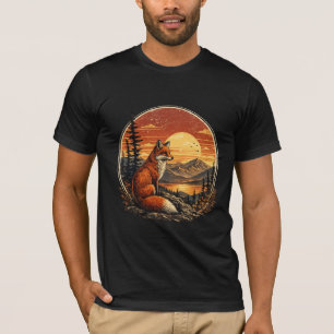 Vos in Vintage Zonsondergang Retro Wilde Natuur He T-shirt