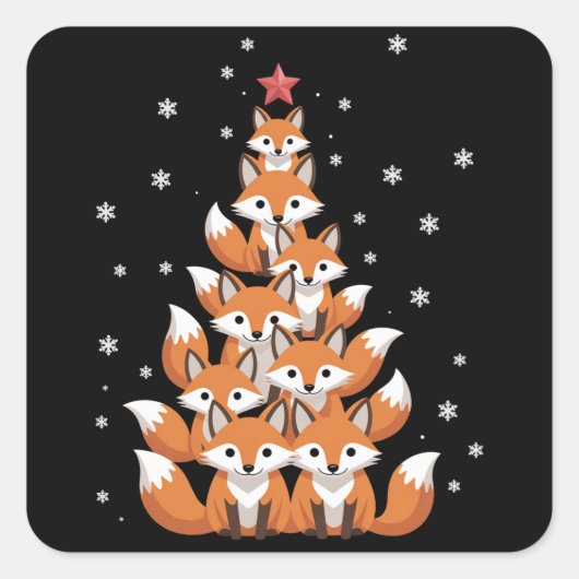 Vos Kerstboom Vos Xmas Boom Grappig Dier Vierkante Sticker (Voorkant)