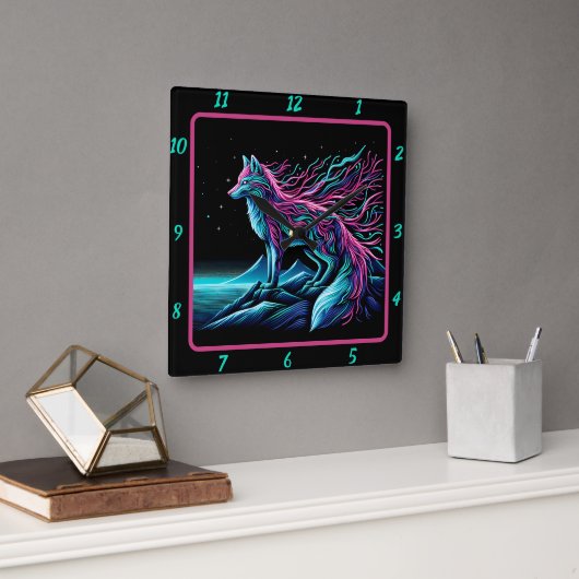 Vos kijkt over de bergen vierkante klok (Kantoor)