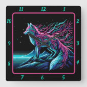 Vos kijkt over de bergen vierkante klok (Voorkant)