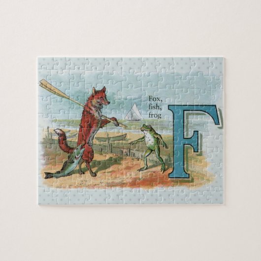 Vos kikker vissen antieke illustratie legpuzzel (Horizontaal)
