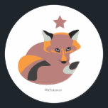 Vos kit met Christmas star sticker.v2 Ronde Sticker<br><div class="desc">Little fox baby krullen omhoog onder een kerstster sticker voor verpakkingen en inpakken. Gaat met kaarten en cadeauverpakking in Desert Life Christmas.</div>