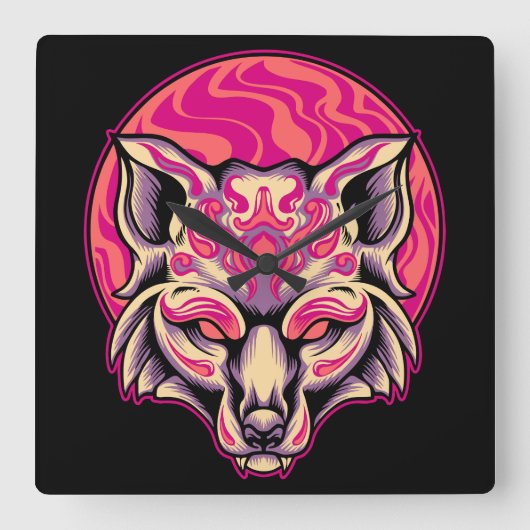 Vos Kitsune Vierkante Klok (Voorkant)