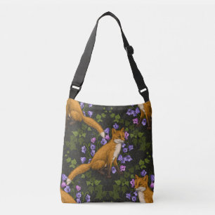 Vos, klokbloemen en klimop, groen, sinaasappel en  crossbody tas