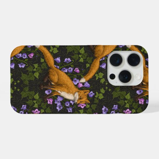 Vos, klokbloemen en klimop, groen, sinaasappel en iPhone hoesje (Achterkant horizontaal)