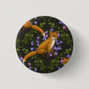 Vos, klokbloemen en klimop, groen, sinaasappel en ronde button 3,2 cm