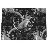 Vos, klokbloemen en klimop, monochroom, zilveren m groot cadeauzakje (Voorkant)