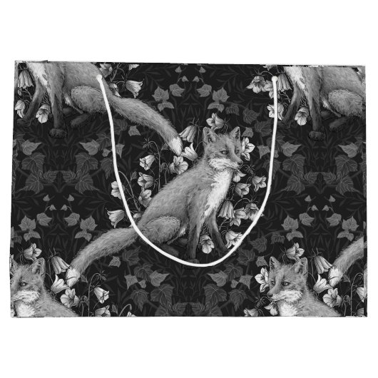 Vos, klokbloemen en klimop, monochroom, zilveren m groot cadeauzakje (Achterkant)