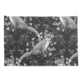 Vos, klokbloemen en klimop, monochroom, zilveren m kussensloop (Achterkant-Rechts)