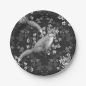 Vos, klokbloemen en klimop, monochroom, zilveren m papieren bordje (Voorkant)