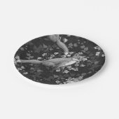 Vos, klokbloemen en klimop, monochroom, zilveren m papieren bordje (Gekanteld)