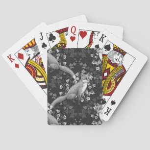 Vos, klokbloemen en klimop, monochroom, zilveren m pokerkaarten