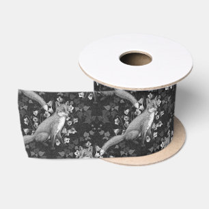 Vos, klokbloemen en klimop, monochroom, zilveren m satijnen lint
