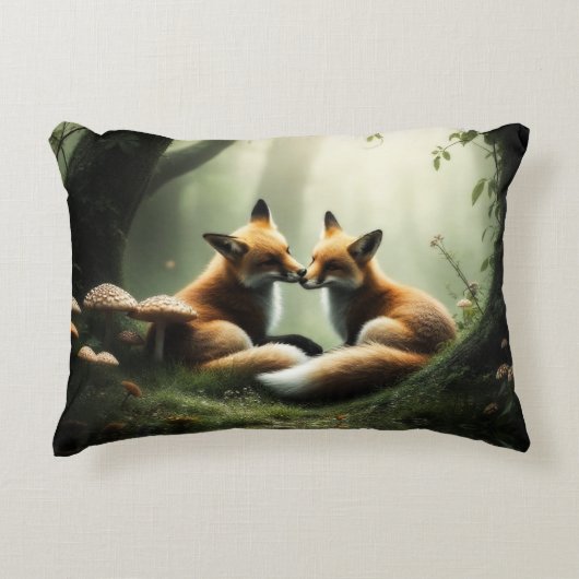 Vos knuffelen in Misty Forest Accent Kussen (Voorkant)