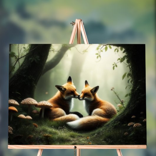 Vos knuffelen in Misty Forest Acryl Bord (Neutraal)