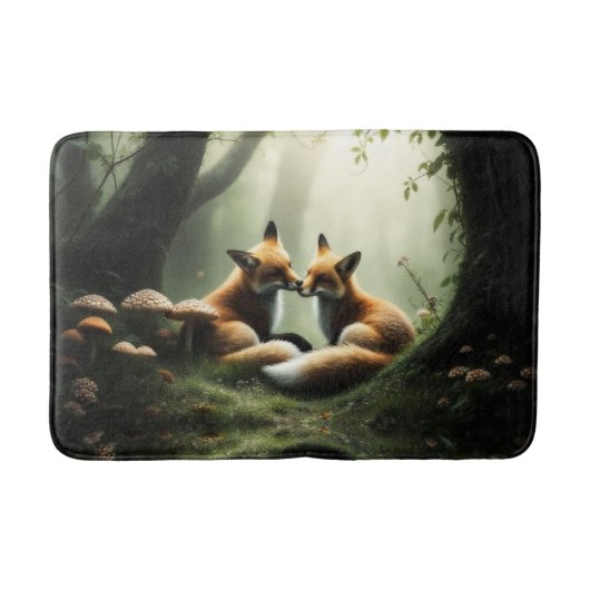 Vos knuffelen in Misty Forest Badmat (Voorkant)