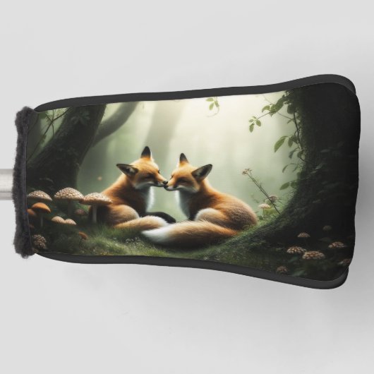 Vos knuffelen in Misty Forest Golfheadcover (Voorkant)