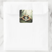 Vos knuffelen in Misty Forest Vierkante Sticker (Tas)