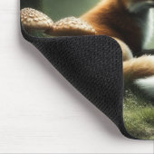 Vos knuffelt in nevelig bos muismat (Hoek)