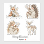 Vos Konijn Hert Meisje Kerstmis Sticker (Vel)