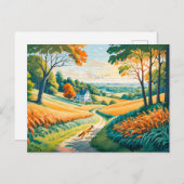 Vos loopt op veldpad in herfstlandbouwgrond briefkaart (Voorkant / Achterkant)